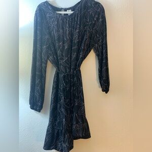 a new day Black Long Sleeve Dress with Leaf Pattern